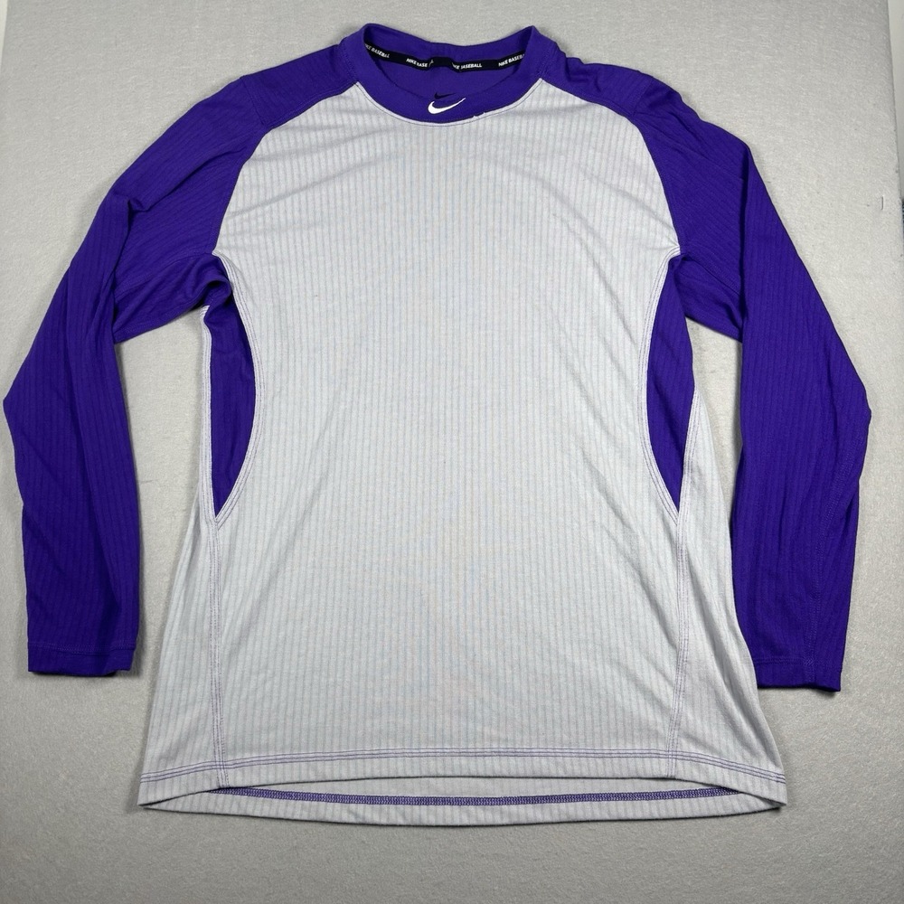 Nike Baseball Long Sleeve Shirt Men's Size XL Purple Gray Athletic Top Swoosh